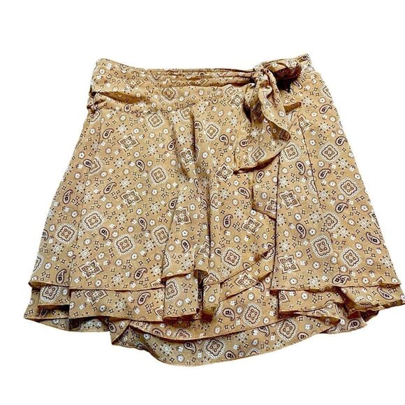 NWT AERIE Wrap Tie Skirt Brown Paisley Size Large - Picture 2 of 9